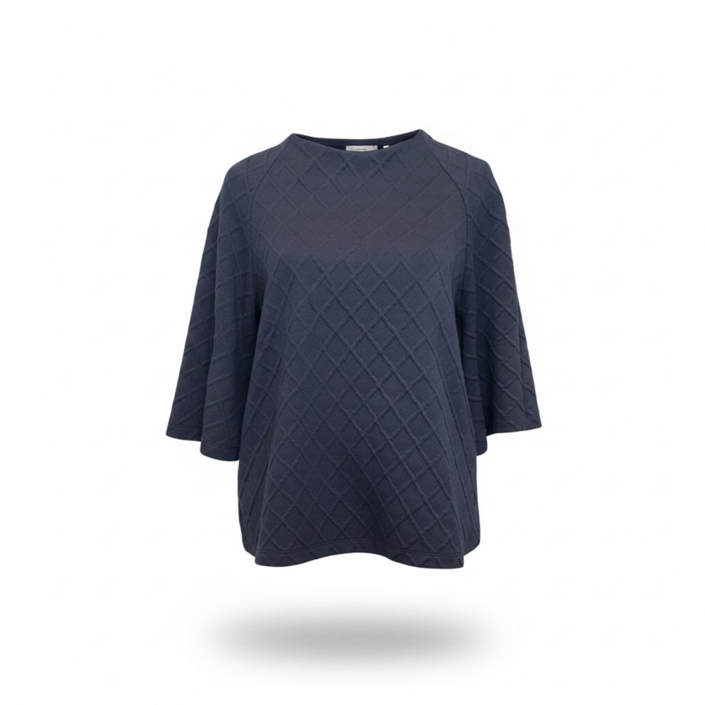 Sunday in Brooklyn Navy Quilted Diamond‎ Knit 3/4 Sleeve Zipper Back Tunic Top M
